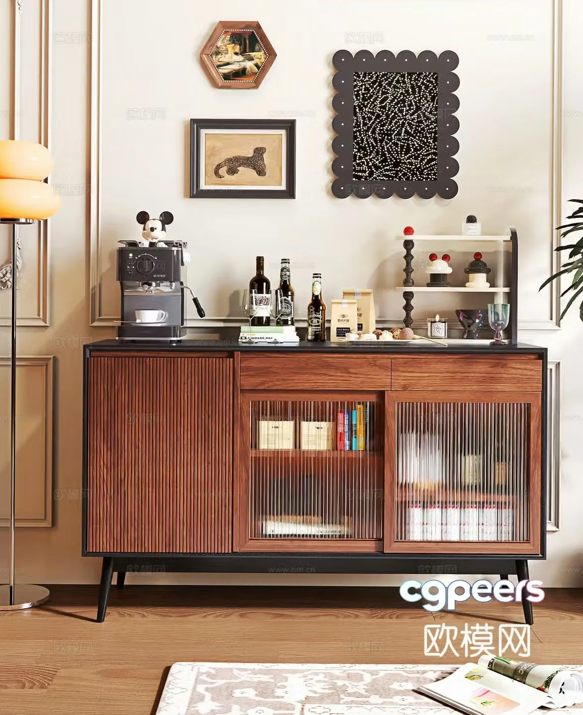 Middle -aged Wind Counter Cabinet 3D Model