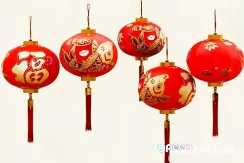 Four Chinese Lanterns 3D Model – 21219 – VRAY Render