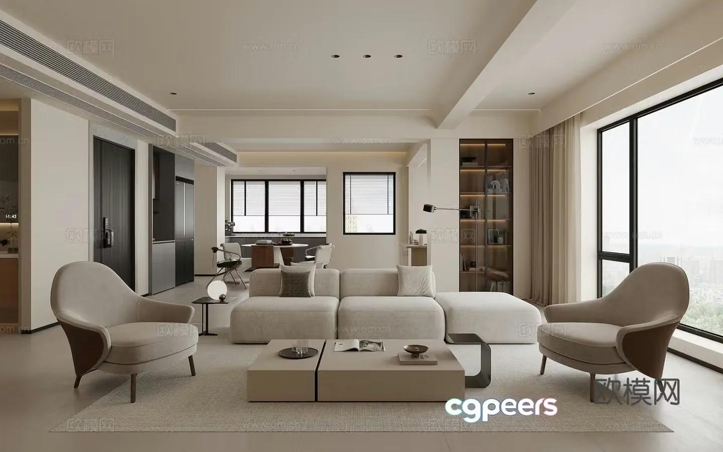 Modern minimalist living restaurant 3d model