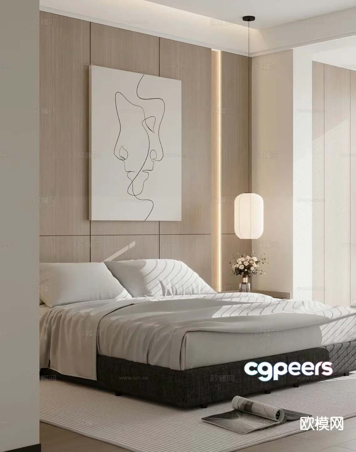 Modern double bed 3d model