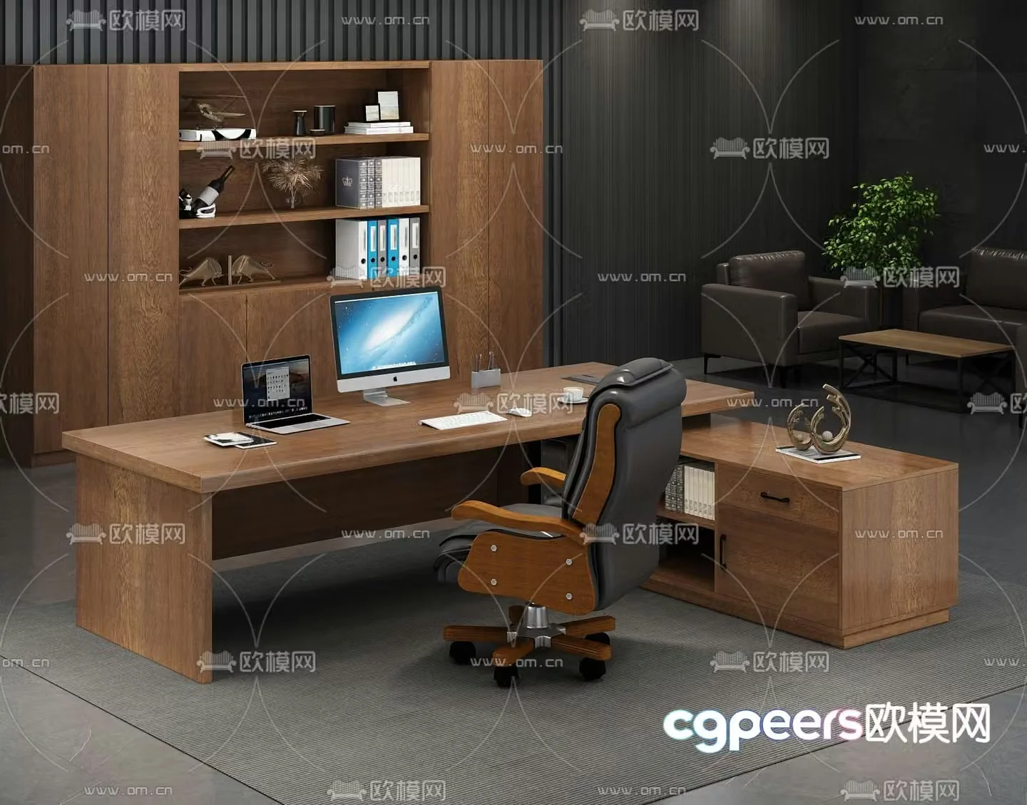 3D model of executive desk and chairs