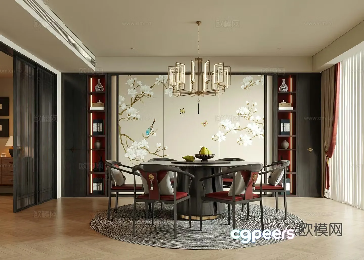 New Chinese restaurant Dining table and chair Dining chair 3d model
