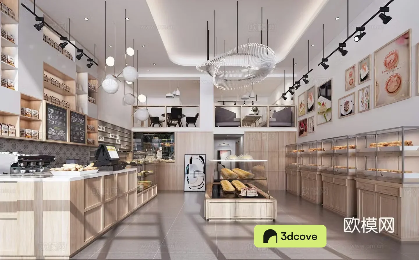 Modern minimalist bakery chandelier shelves