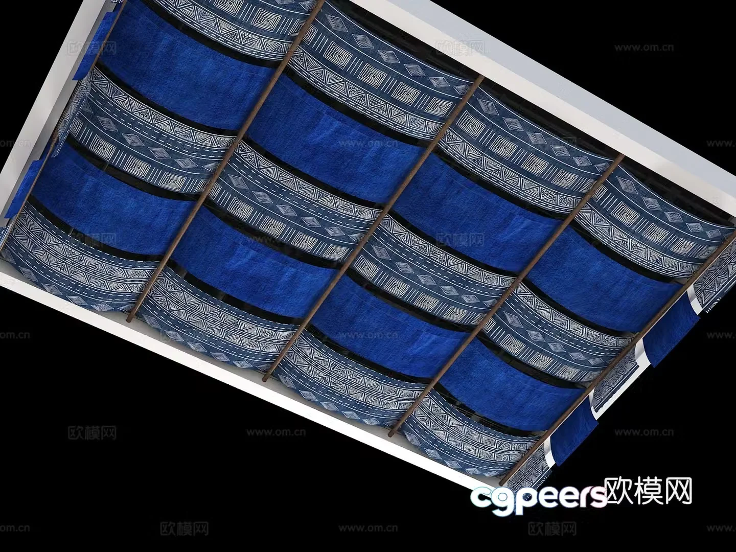 Blue printed cloth ceiling yarn curtain decoration ceiling blue printed cloth ceiling decoration special-shaped curtain ceiling 3D model