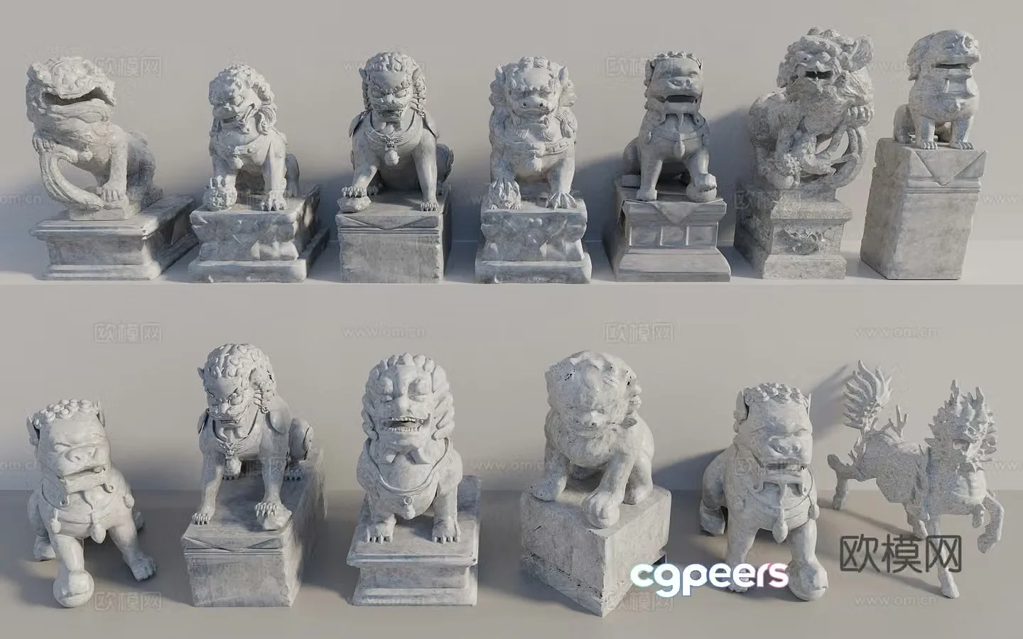 Chinese stone lion unicorn stone statue divine beast sculpture sketch auspicious beast 3d model