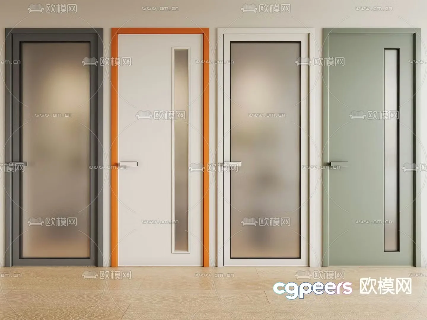 Kitchen and Bathroom Door Glass Door Shoulder Door Single Door 3D Model