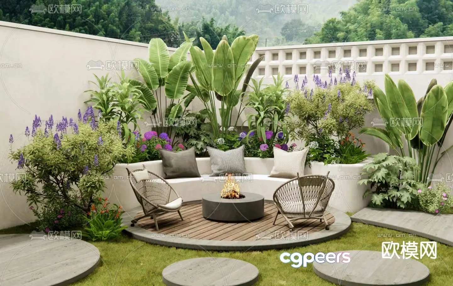 Modern courtyard garden 3d model