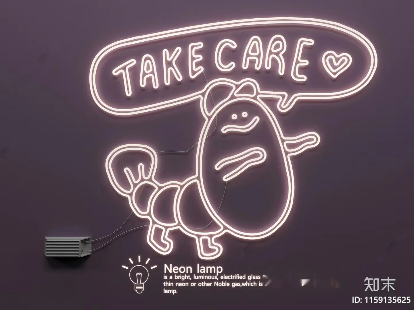 A Neon Lamp With A Cartoon Character 3D Model – 18651 – VRAY Render