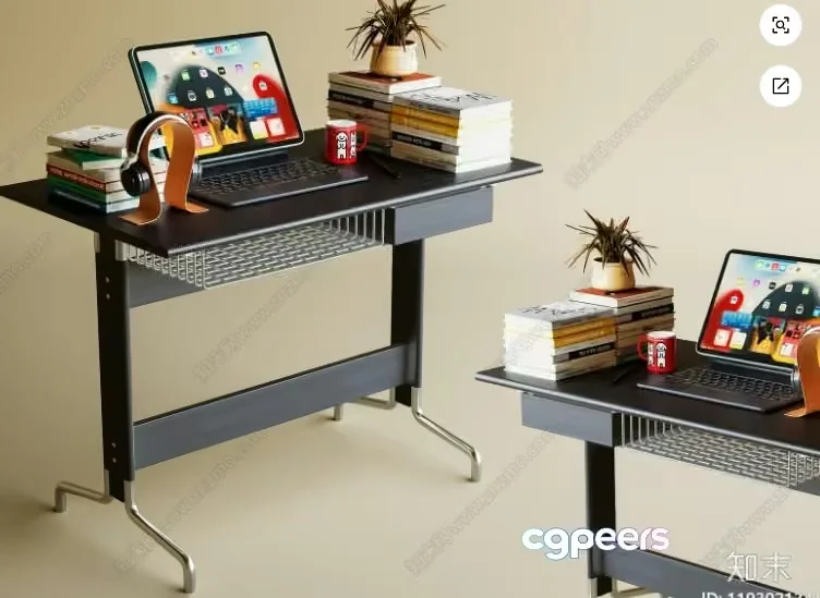 A Black Desk With A Laptop And Books 3D Model – 15043 – CORONA Render