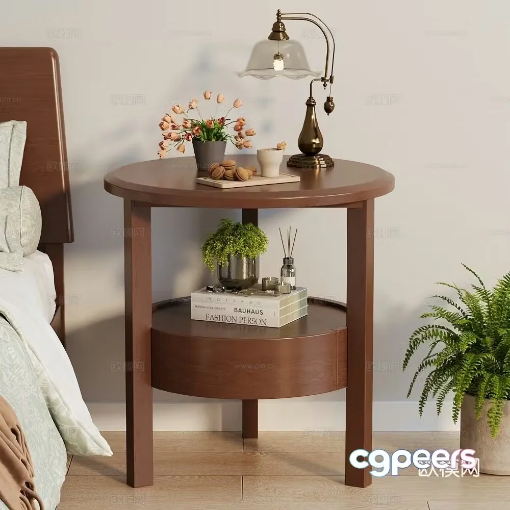 Bedroom bedside table vase potted green plant book desk lamp coffee vase aromatherapy candle bed pillow quilt 3d model