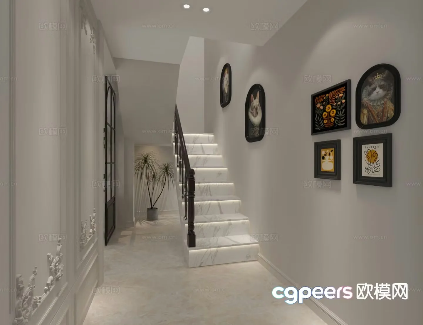 French stairwell handrail staircase 3d model