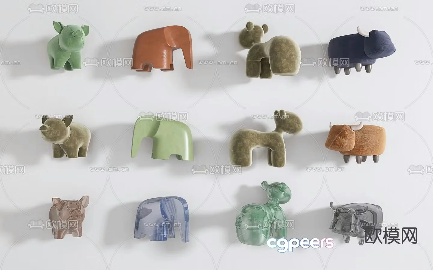 Modern acrylic animal children’s low stool 3d model