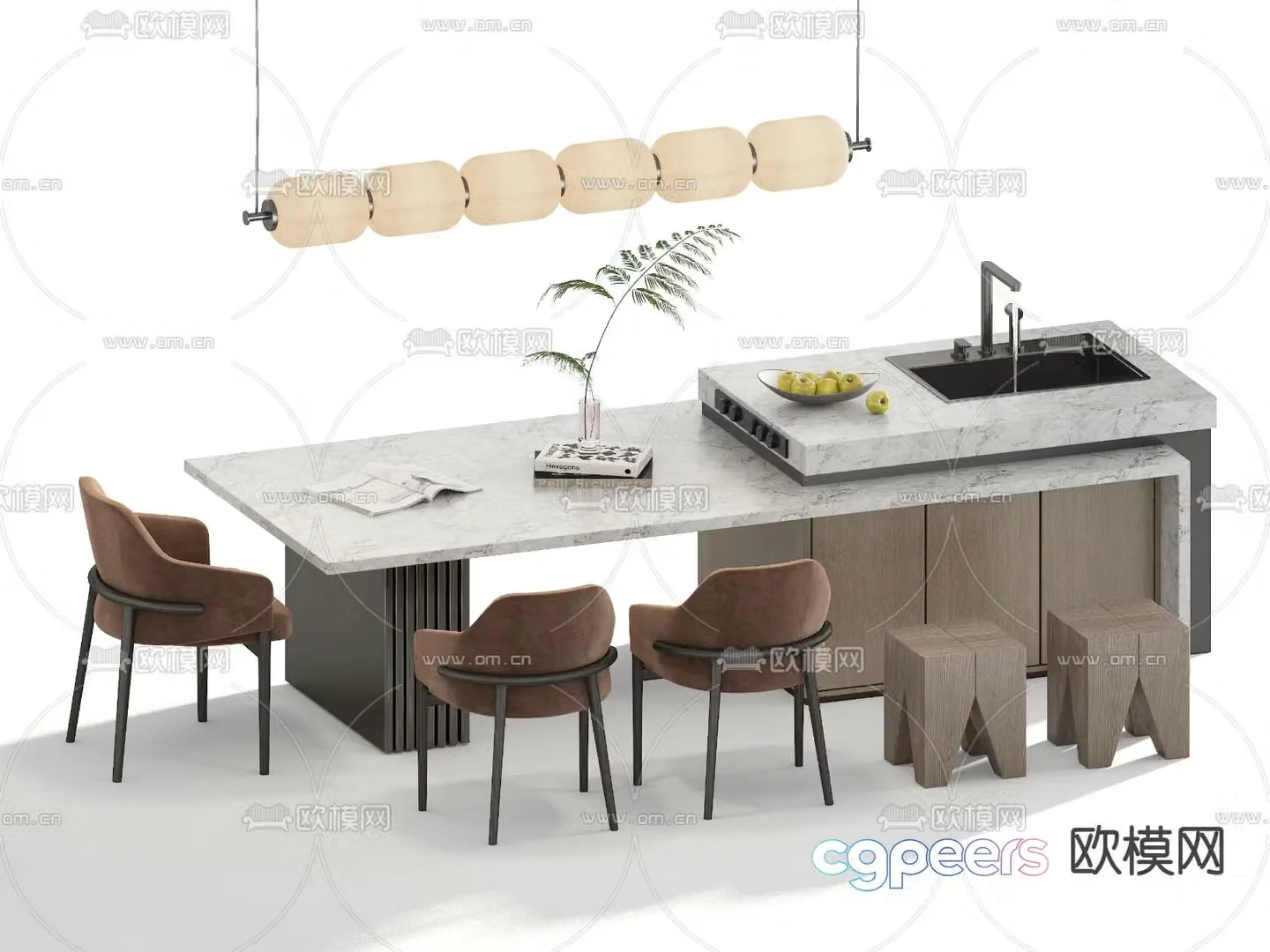 Minotti modern island dining table and chairs 3d model