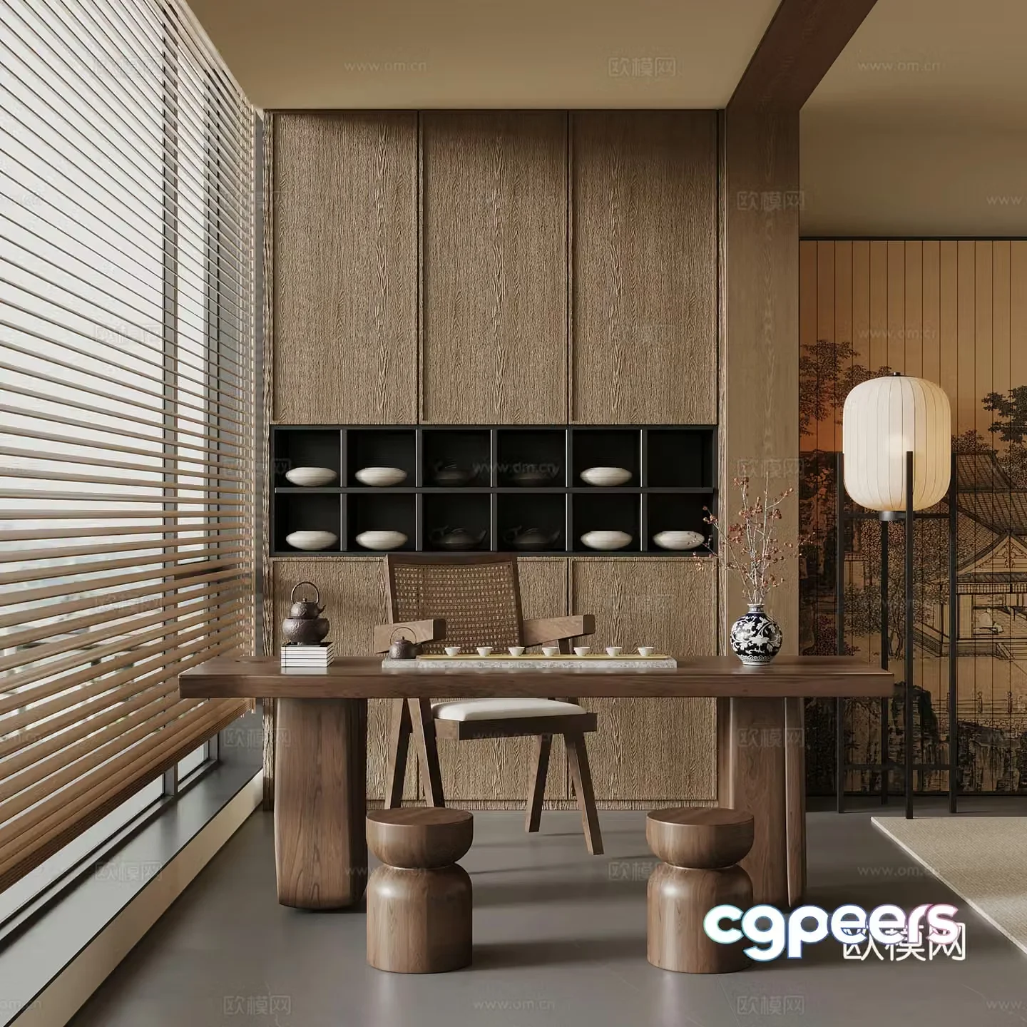 New Chinese style balcony tea cabinet small tea table 3D model