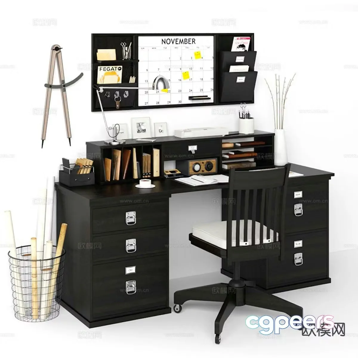 modern desk desk 3d model