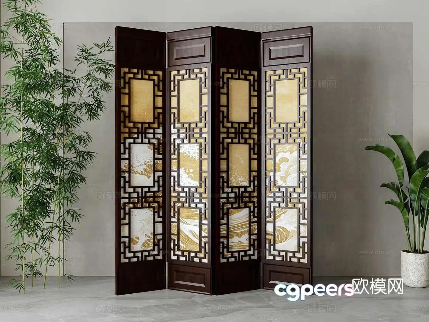 New Chinese-style screen partition 3D model