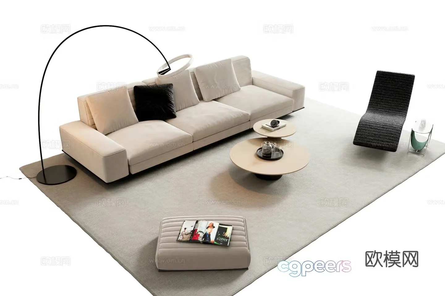 Modern sofa coffee table combination 3D model