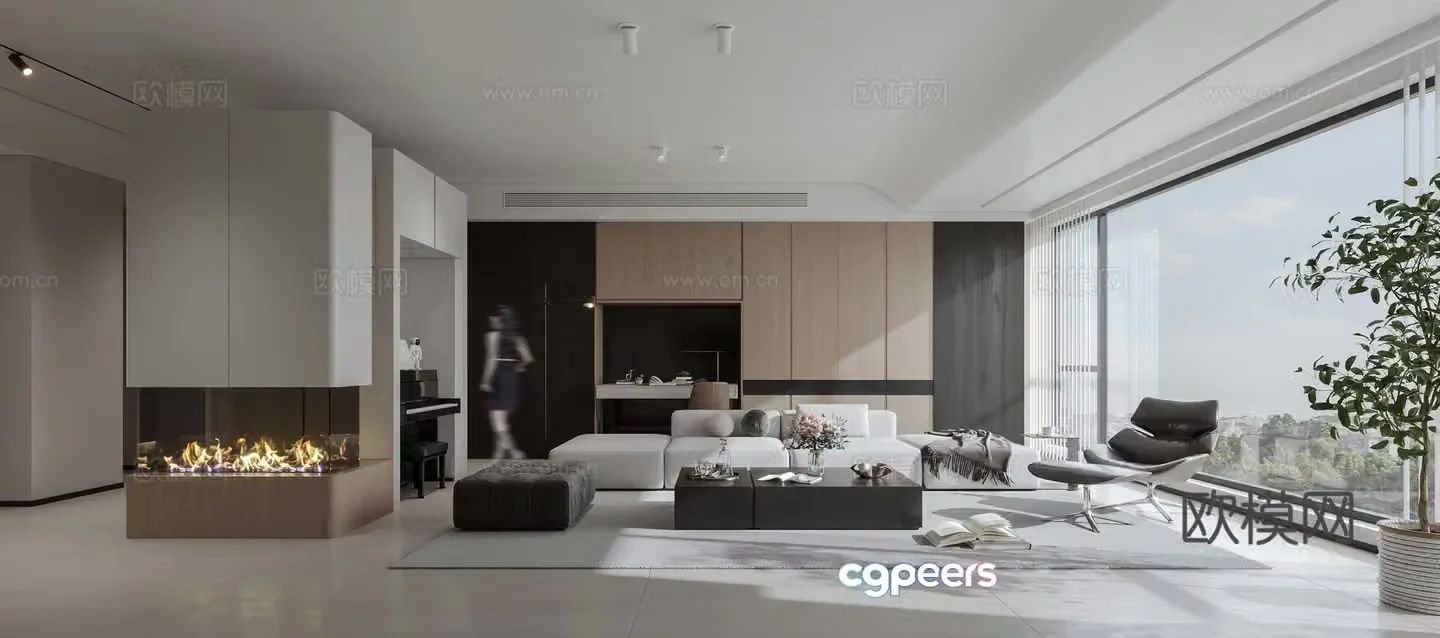 Minimalist living room dining room 3d model