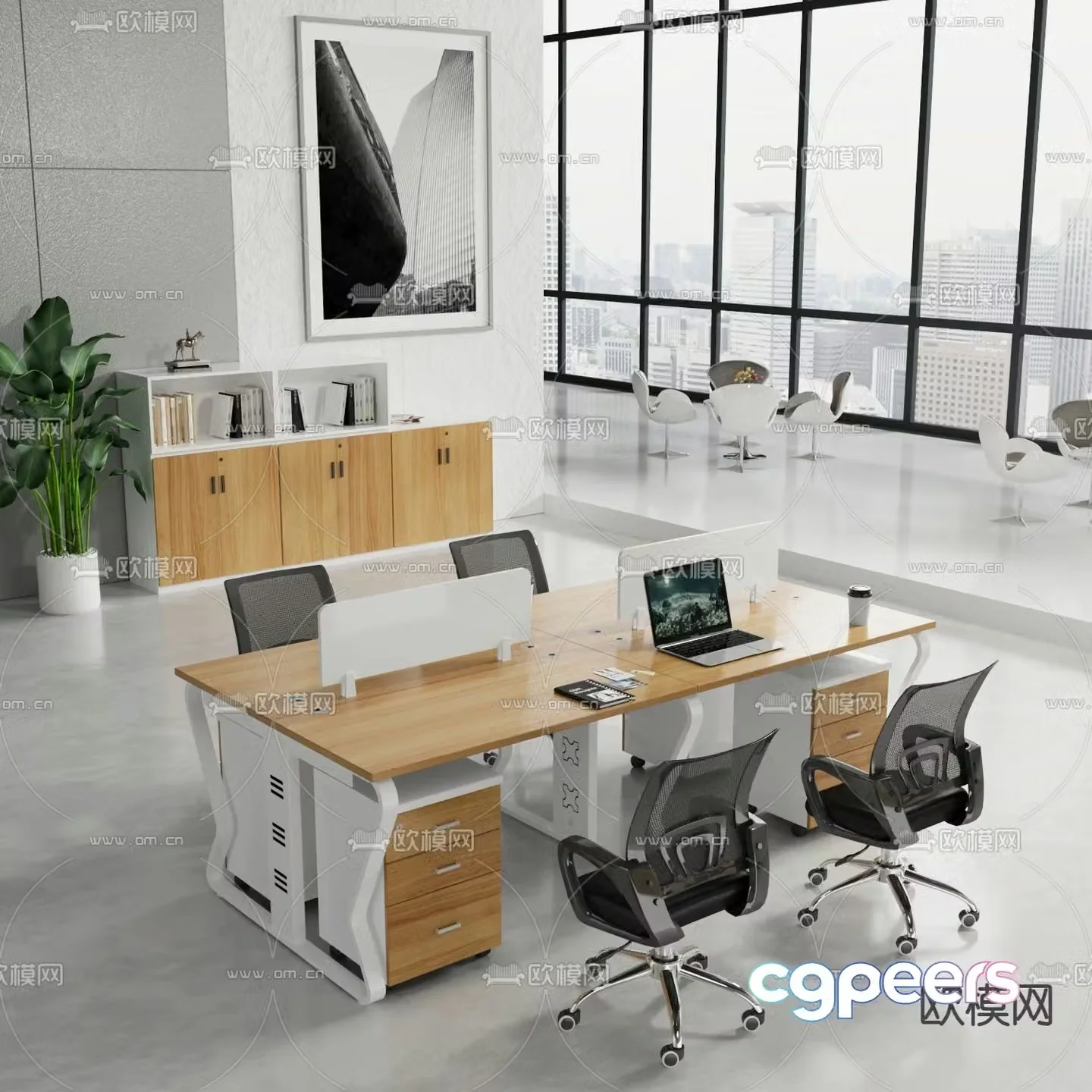 Card space desk work station post 3d model
