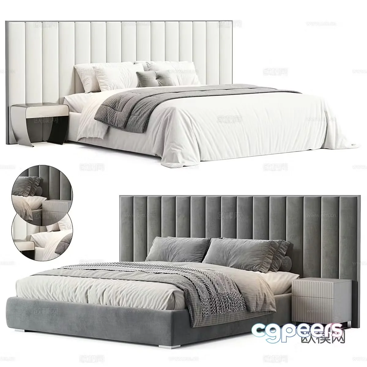 Italian light luxury Haymon velvet double bed 3D model