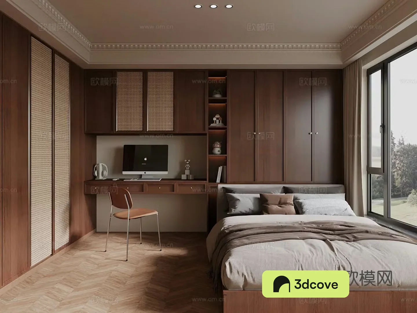 Middle-aged tatami bedroom single bed 3d model