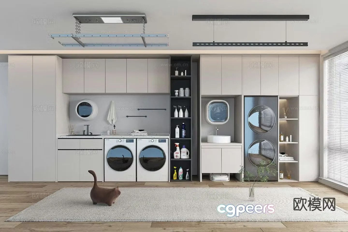 Modern balcony cabinet washing machine cabinet 3d model