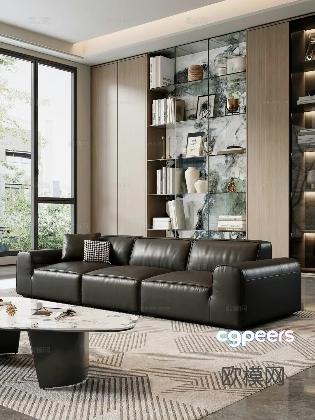 Modern sofa Modern big black cow sofa Office sofa Sofa coffee table combination Multi-person sofa 3D model