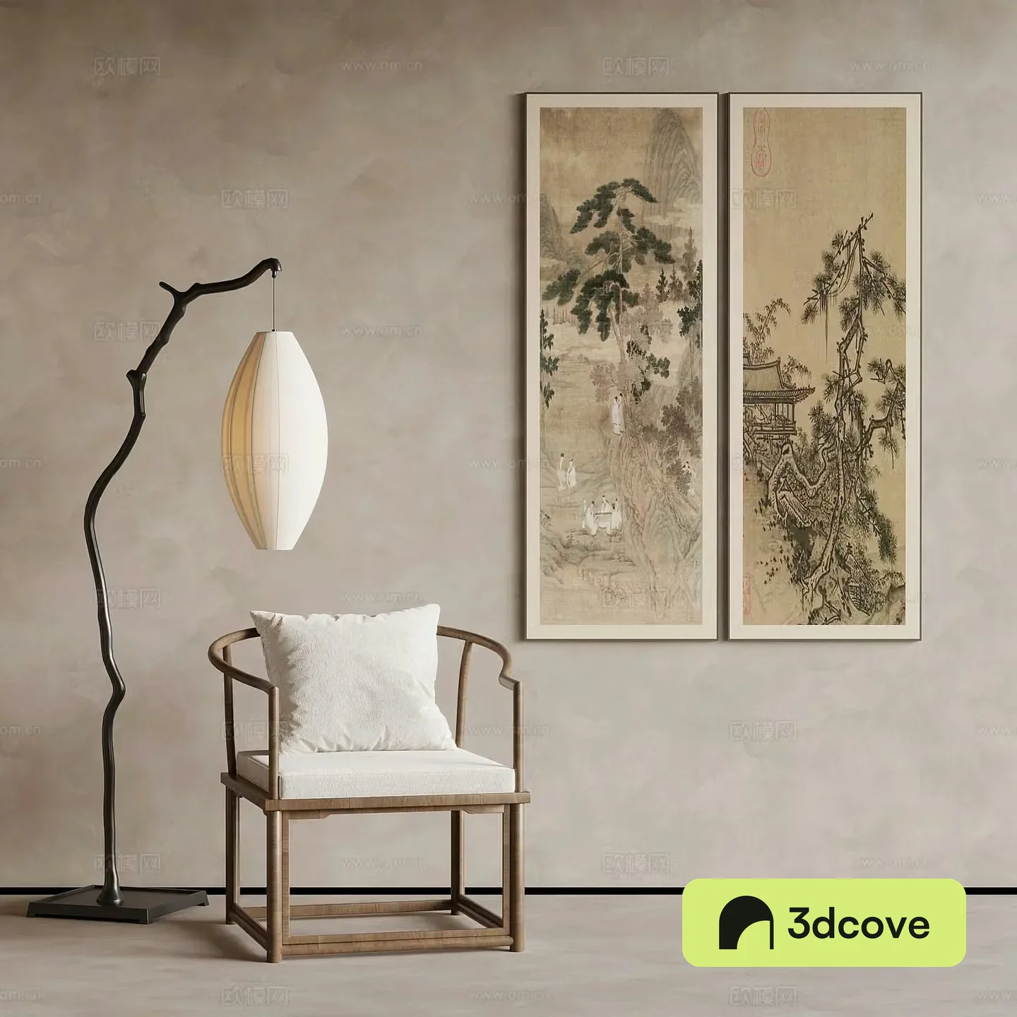 New Chinese style single chair tea chair writing chair decorative painting floor lamp
