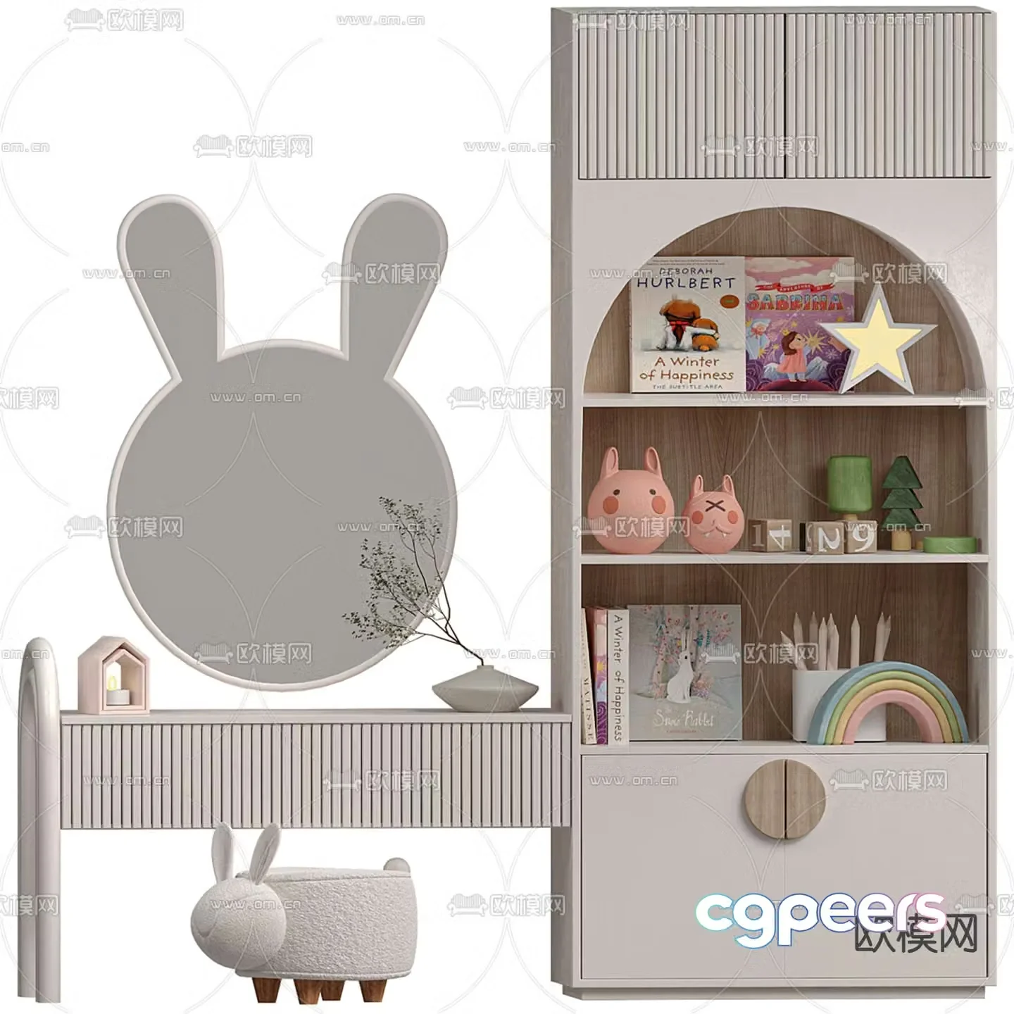 Solid wood children’s table and chair 3d model