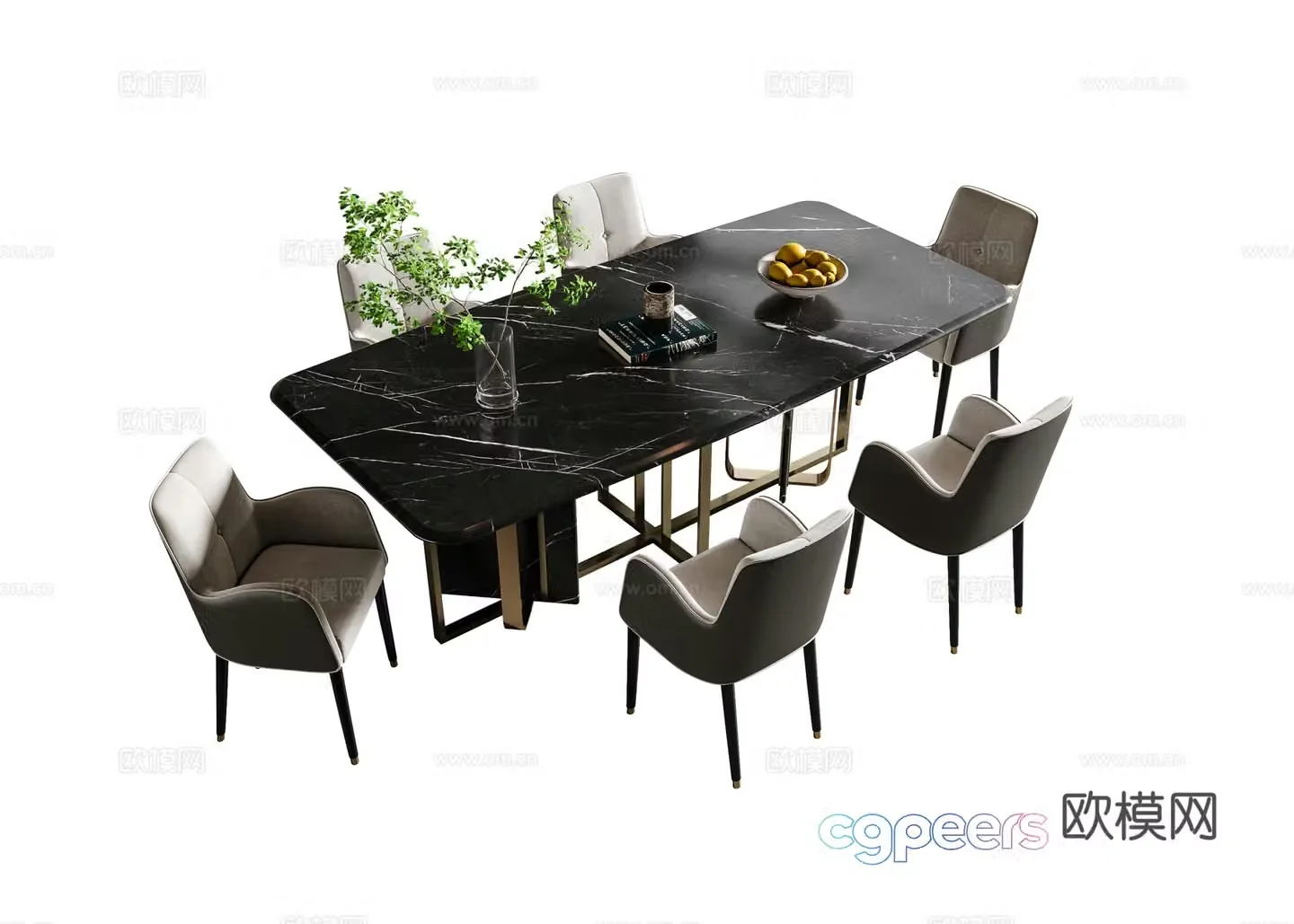 Light luxury dining table and chairs 3D model