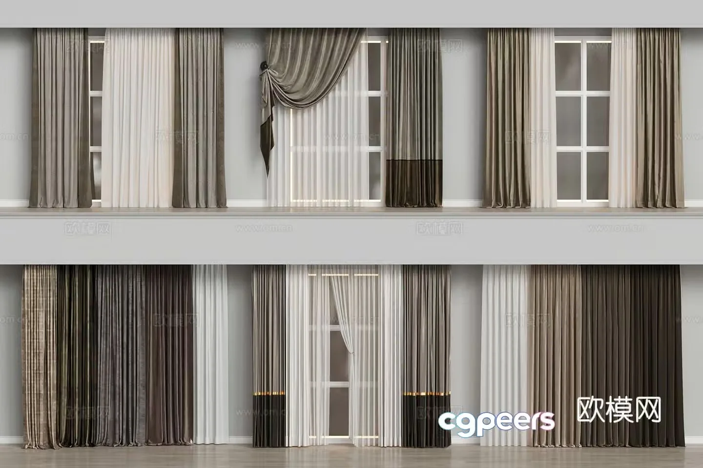 Modern home curtain combination color-blocking curtain fabric curtain 3D model