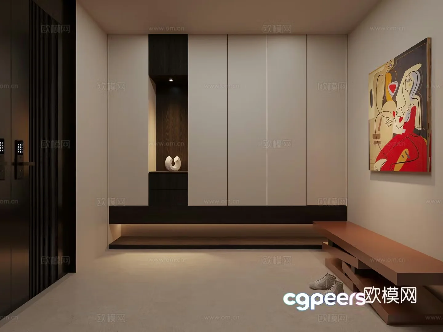 Modern minimalist elevator porch shoe replacement stool hanging painting shoe cabinet 3D model