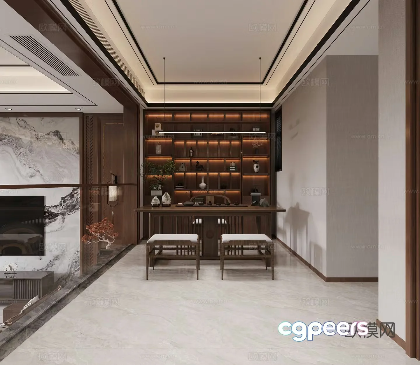 New Chinese style villa tea room 3D model