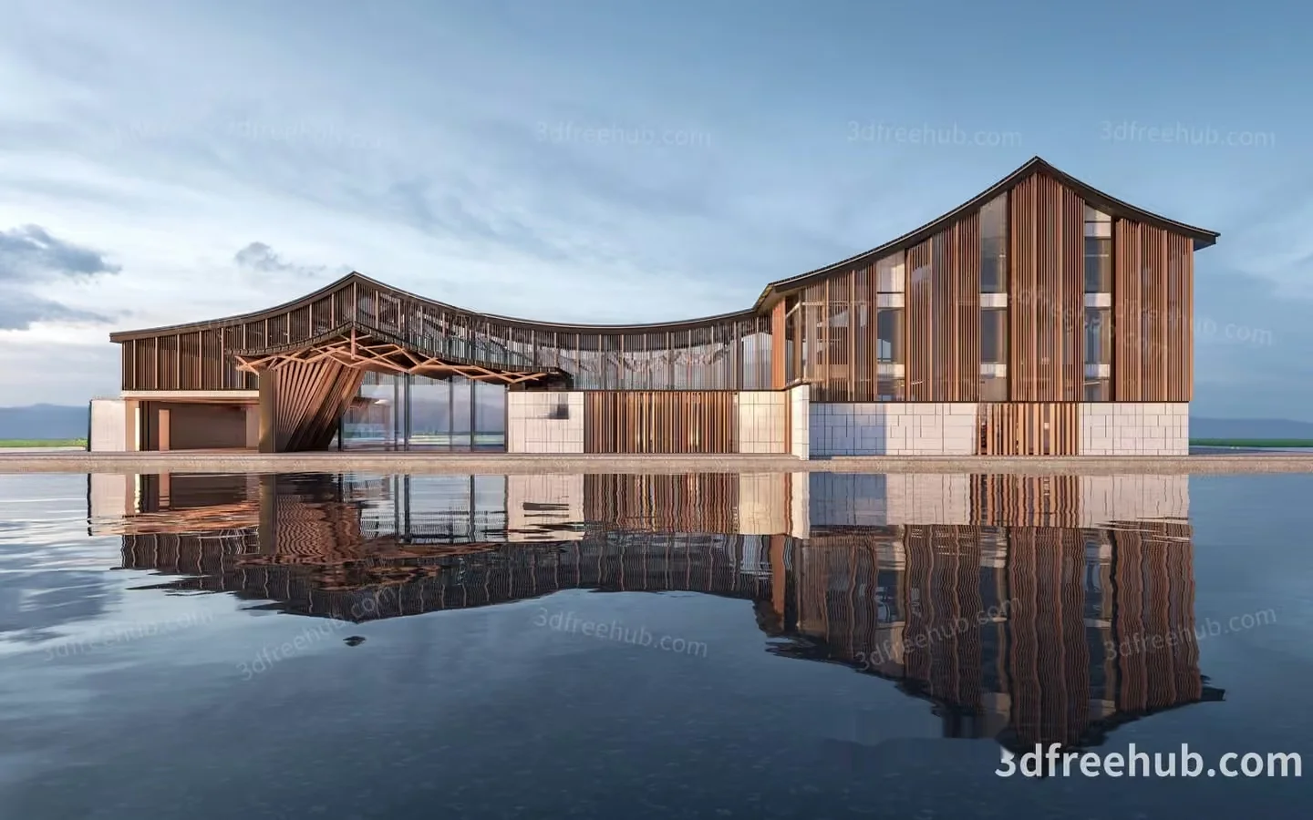 The Main Subject Is A Building With A Modern Design Featuring A Large Structure 3D Model – 22866 – VRAY Render