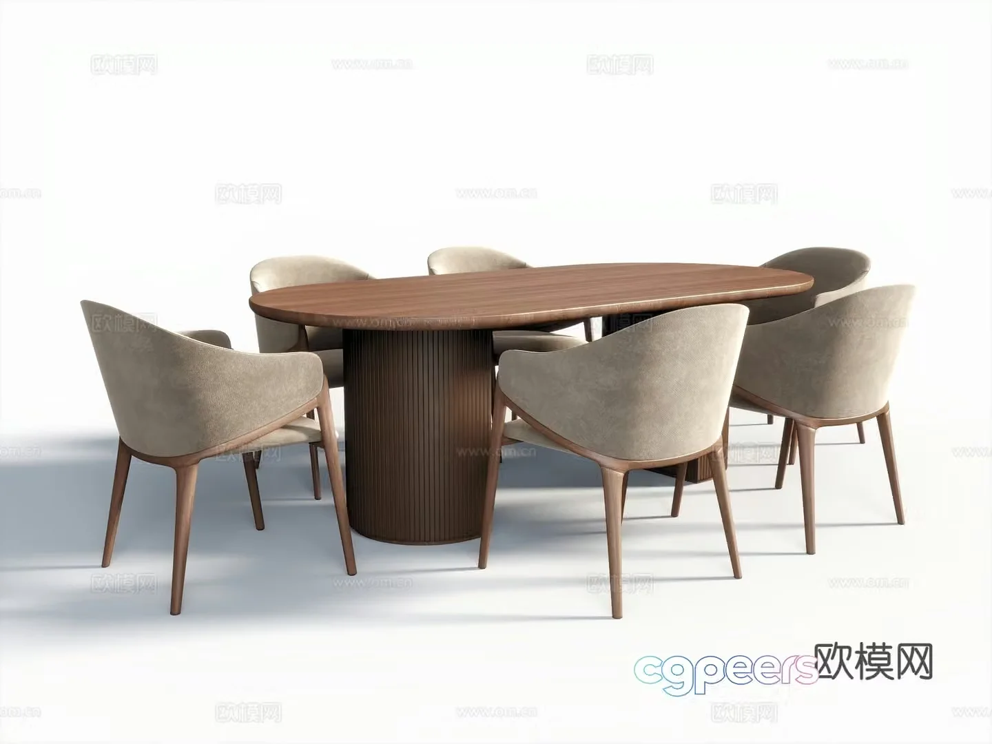 Modern wooden dining table and chair 3d model