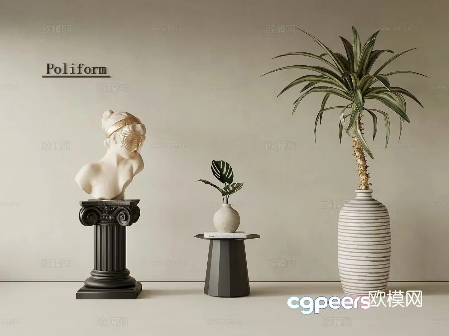 Sculpture ornaments French decorative ornaments Side table Green plants Sculpture 3D model