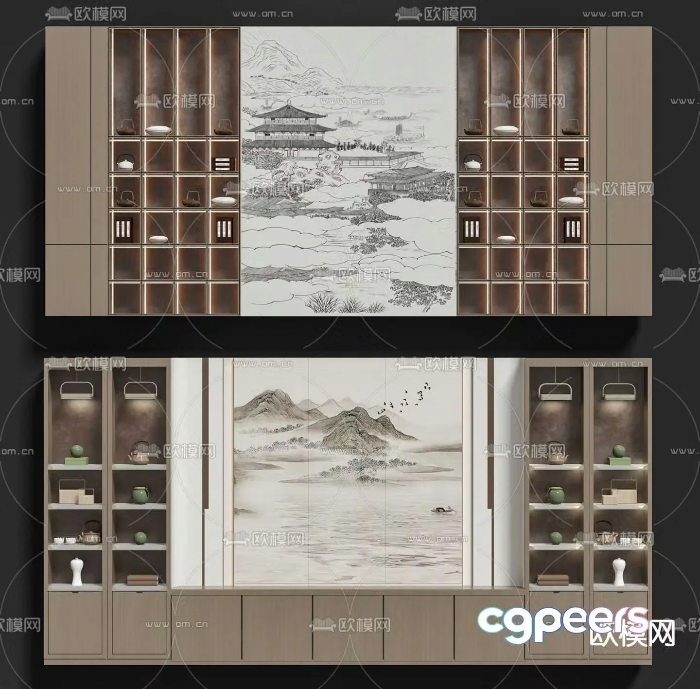 New Chinese style tea cabinet sofa background 3d model