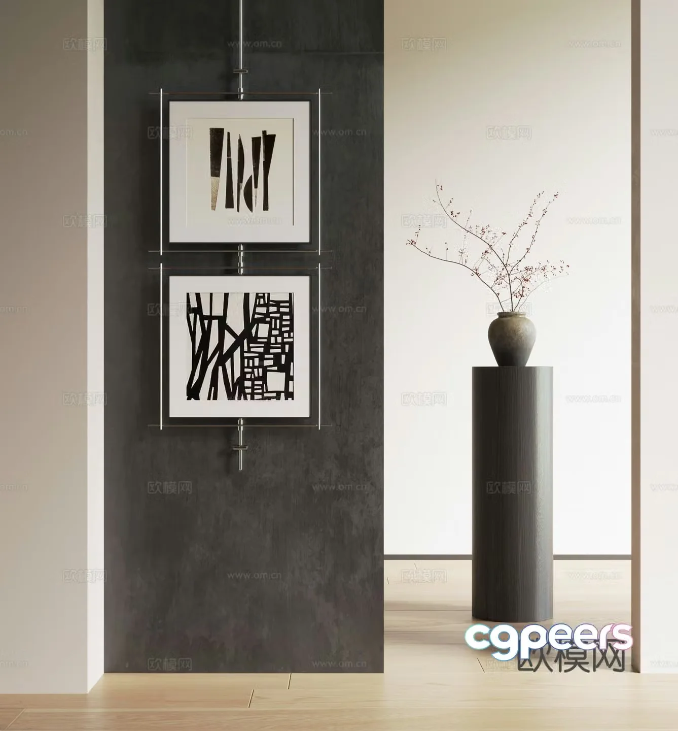 Modern decorative paintings hanging paintings abstract hanging paintings black and white hanging paintings dry branches vases ceramic vases 3D model