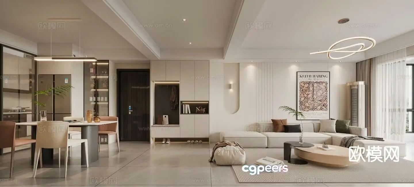 Modern living and dining room 3d model