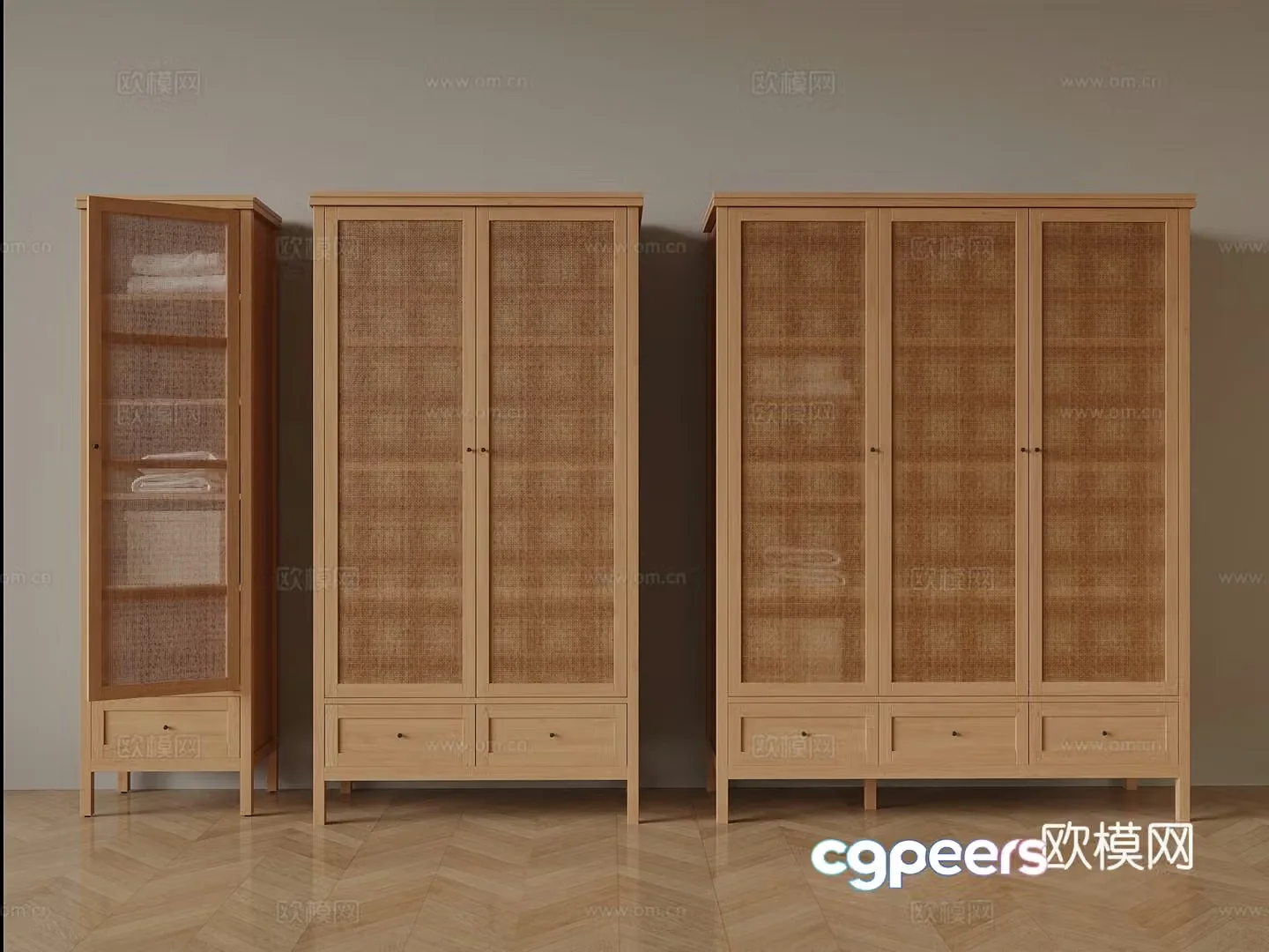 Middle-aged bookcase rattan storage cabinet 3D model