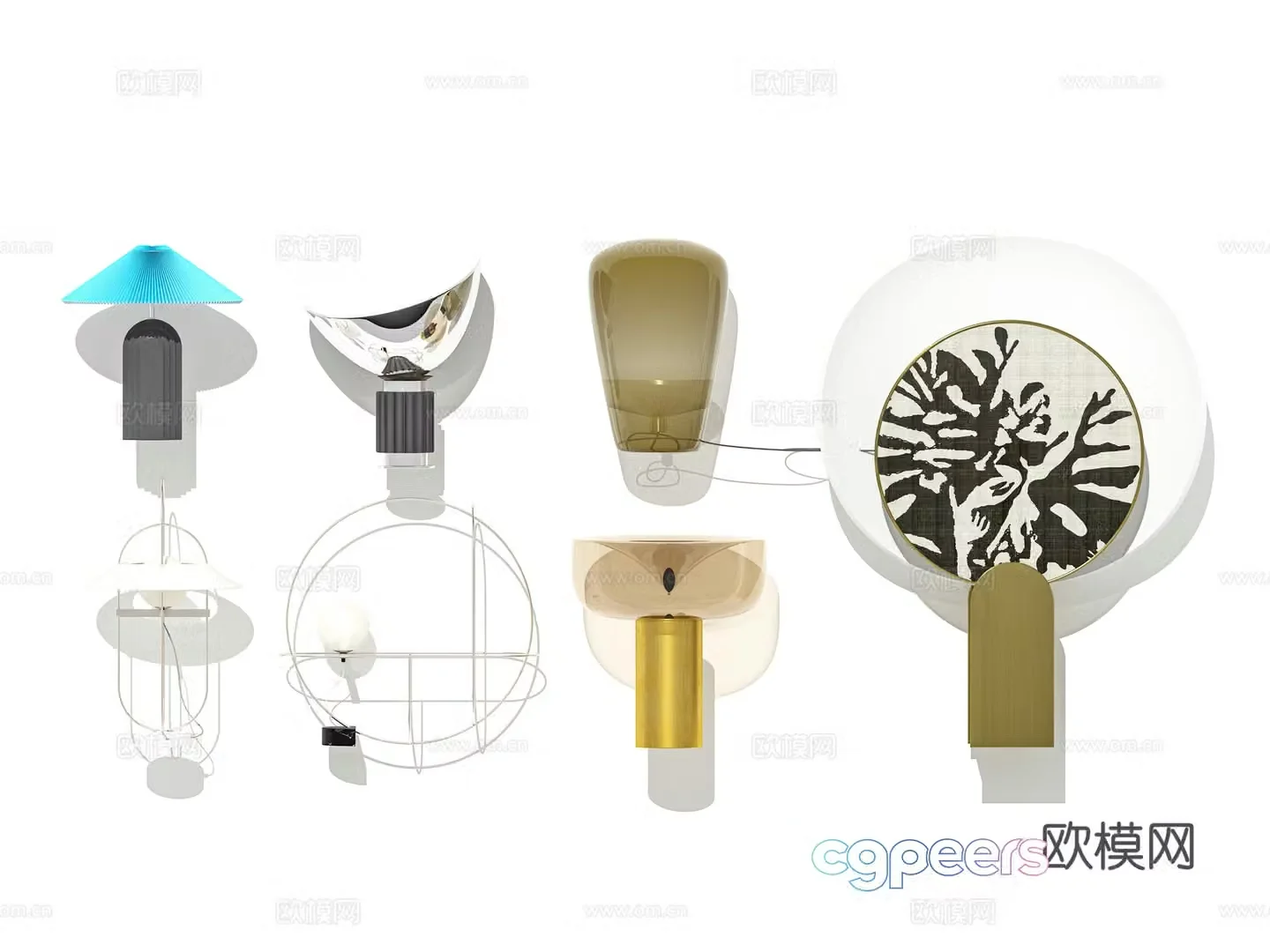 Modern Wasabi Table Lamp Ball Glass Stone Metal Table Lamp Combination 3D Model