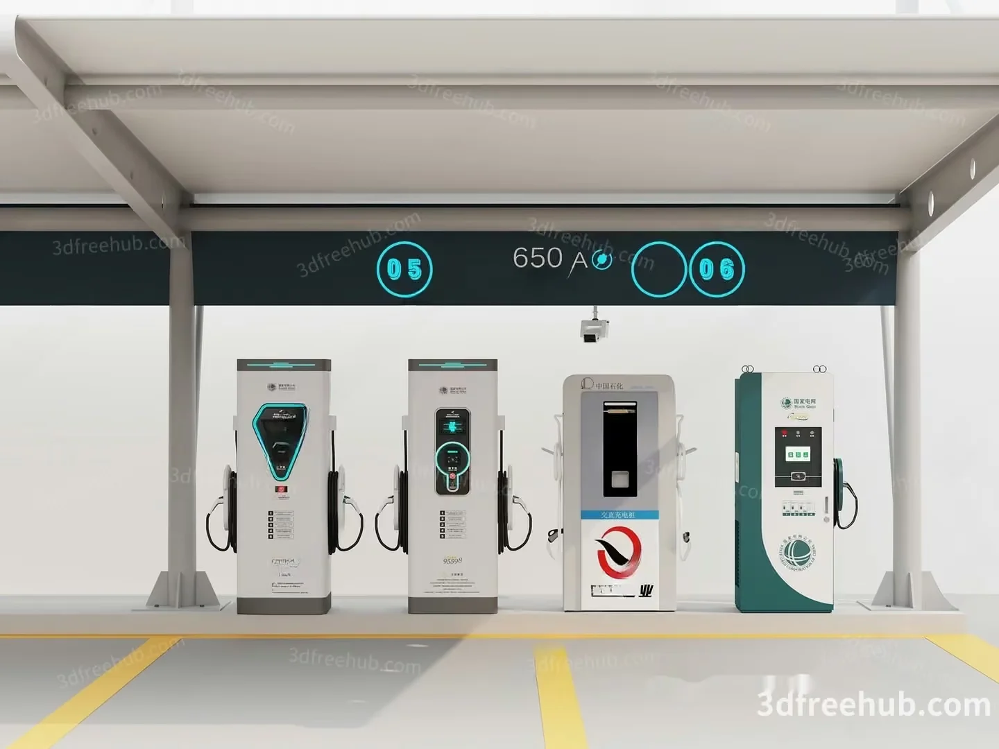 Electric Vehicle Charging Stations 3D Model – 19371 – VRAY Render