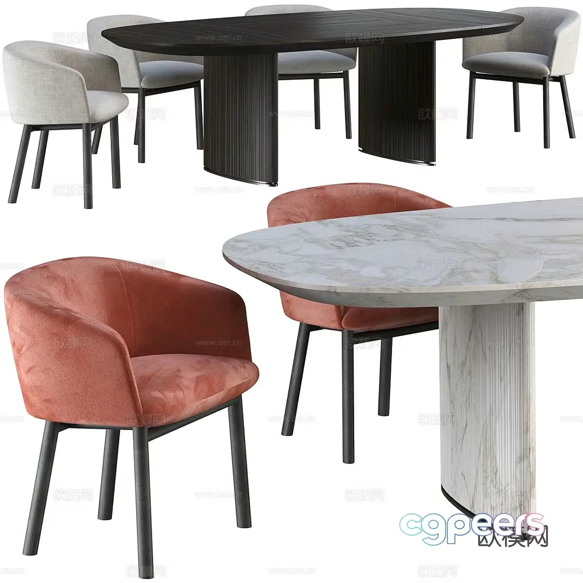Modern dining table and chairs 3d model