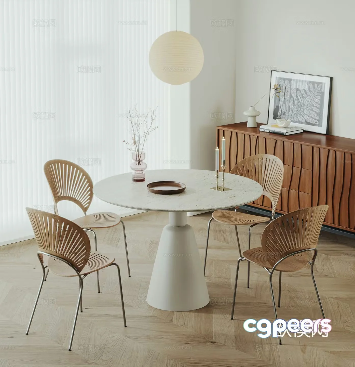 Modern medieval dining table and chairs Creamy style dining table and chairs Shell chairs Modern dining table and chairs Solid wood dining chairs 3D model