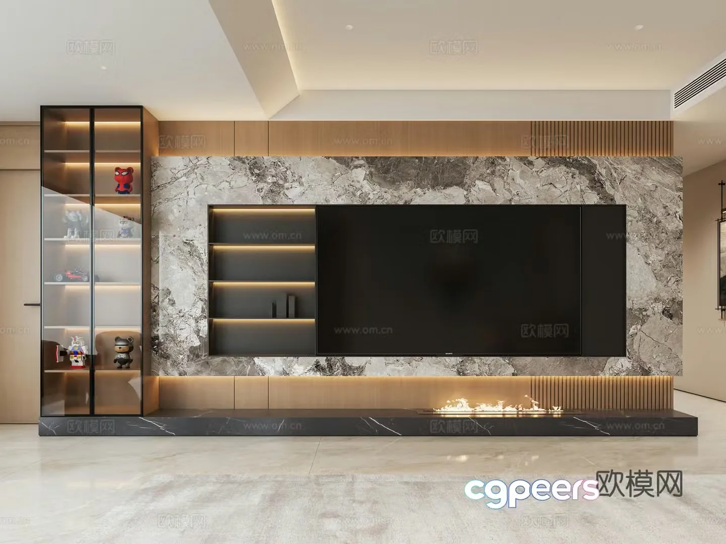 Italian light luxury living room TV background wall 3d model