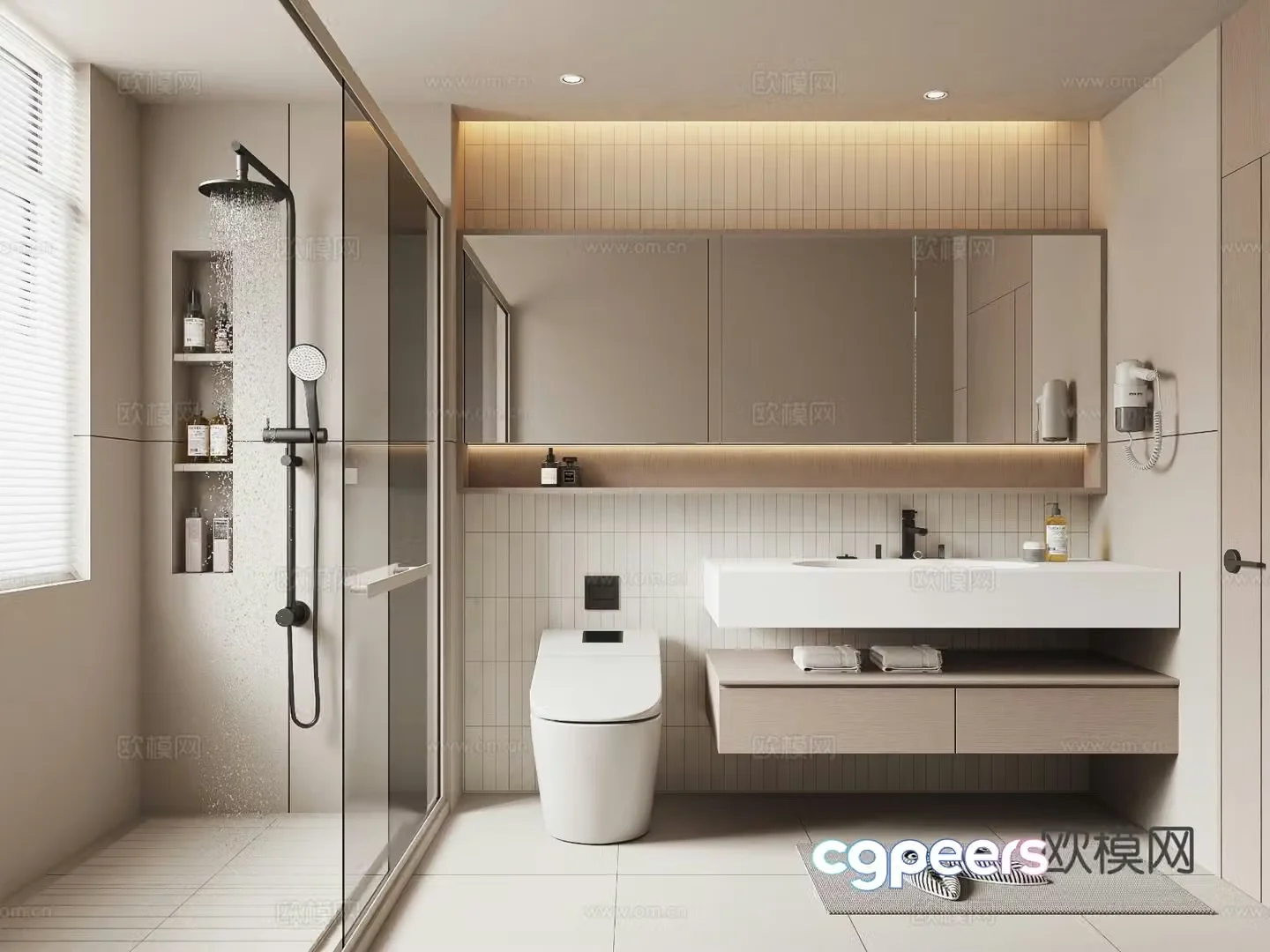 Modern creamy bathroom 3d model