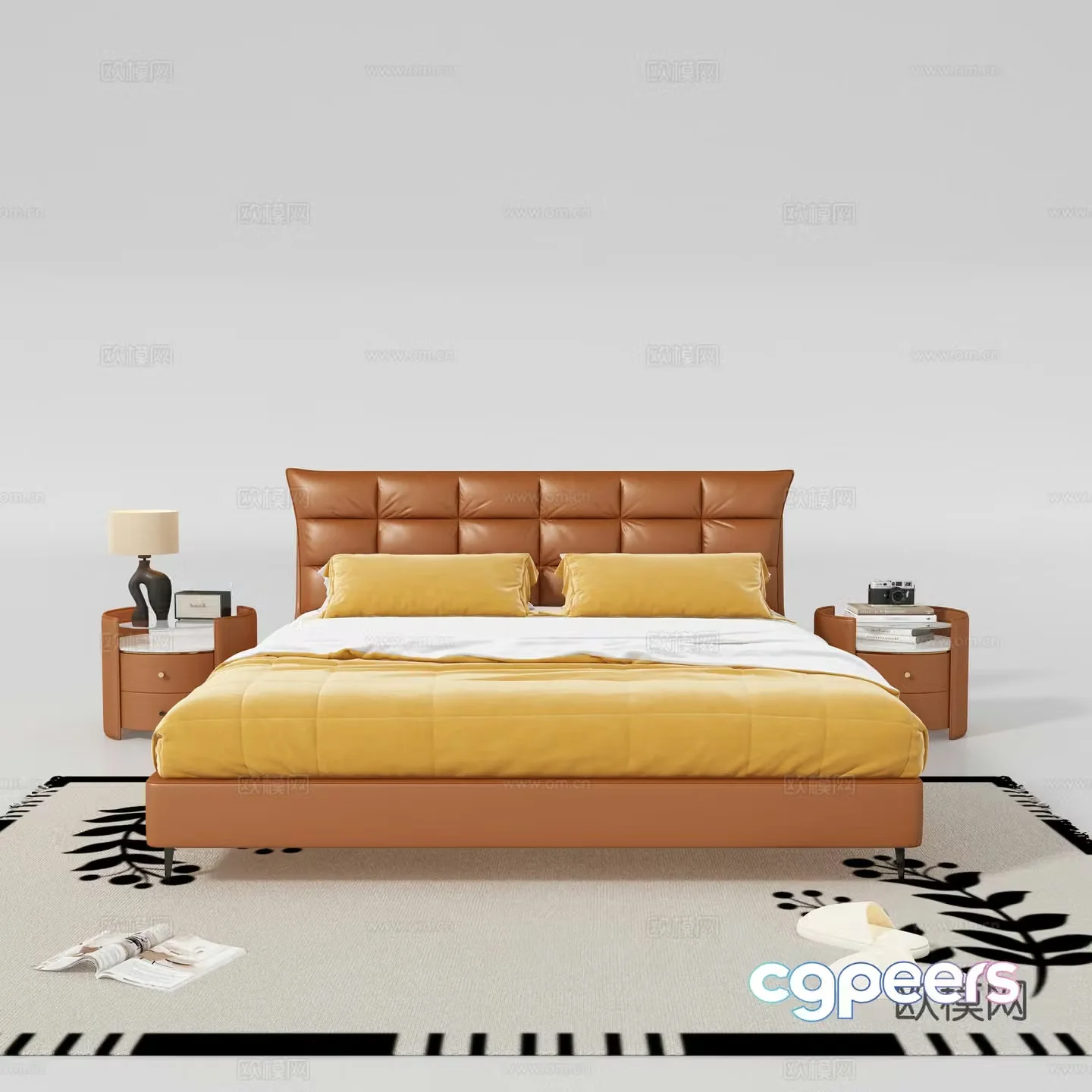 Modern double bed nightstand 3d model