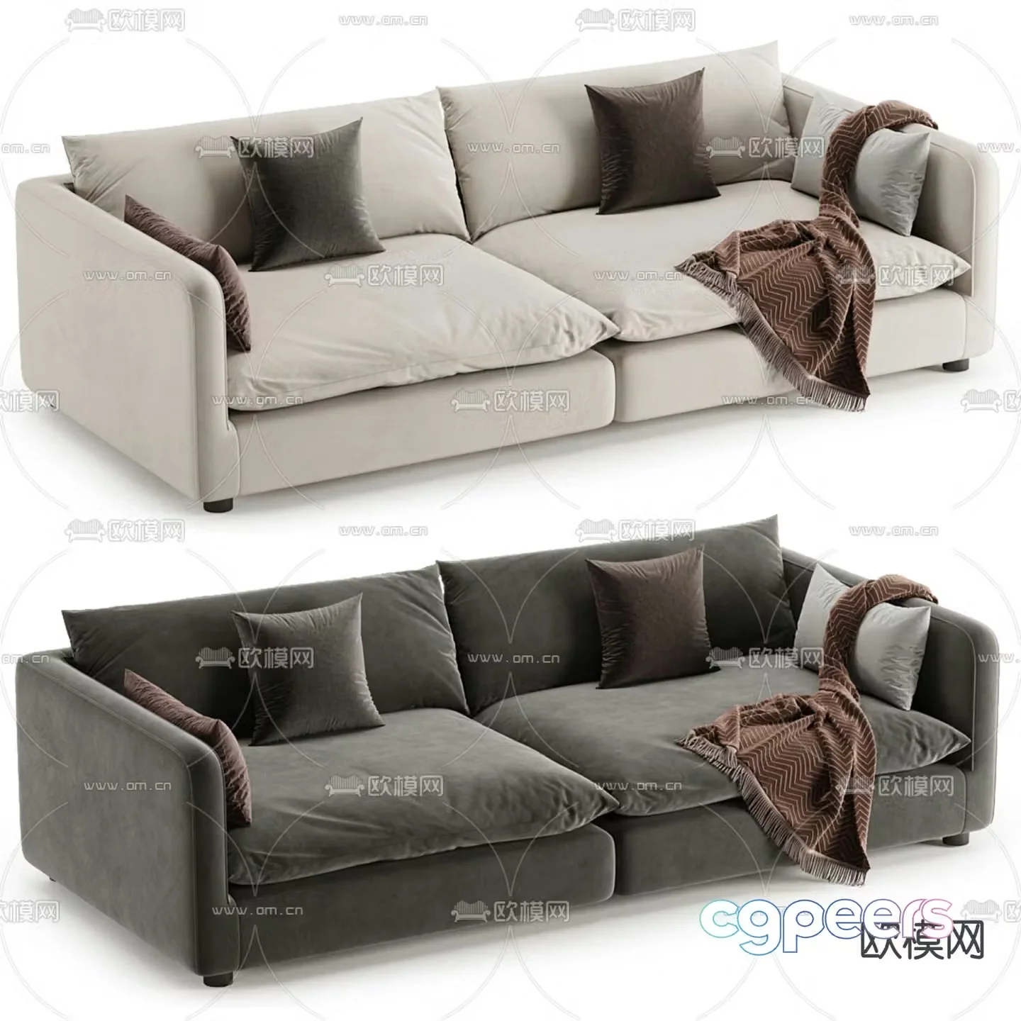 Modern double sofa upholstered sofa 3d model