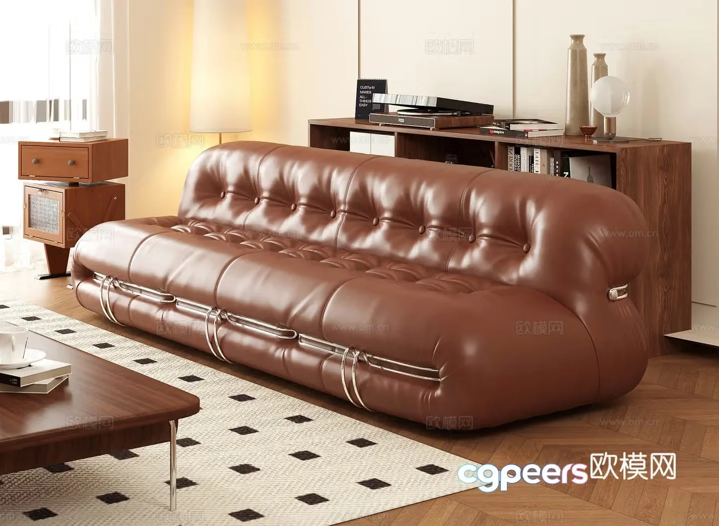 French multi-person sofa decoration cabinet storage cabinet side cabinet side table sofa coffee table combination 3D model