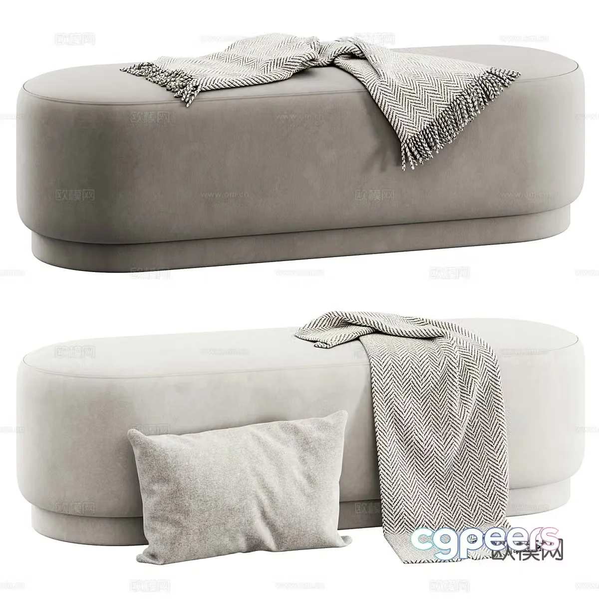 New Chinese style fabric bed tail stool 3D model